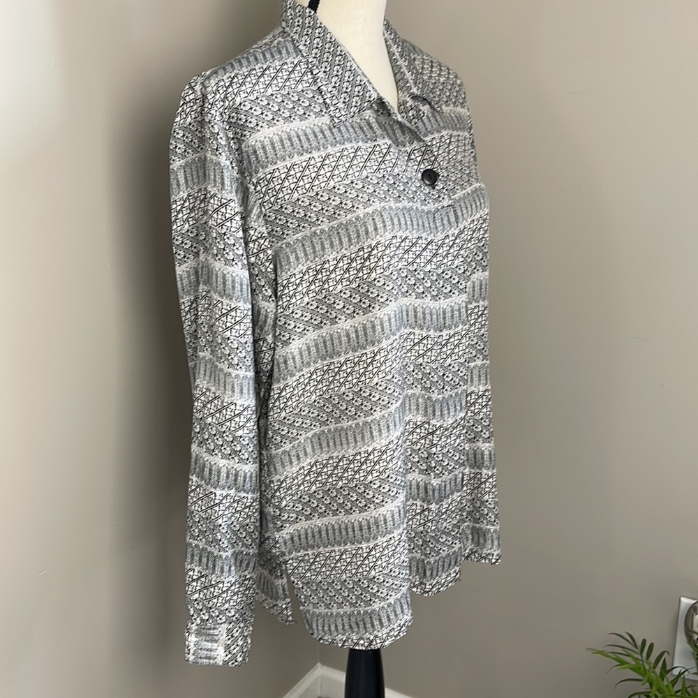 Vintage Stunt 100% Silk Button Down Neutral Pattern Long Sleeve Blouse Size M